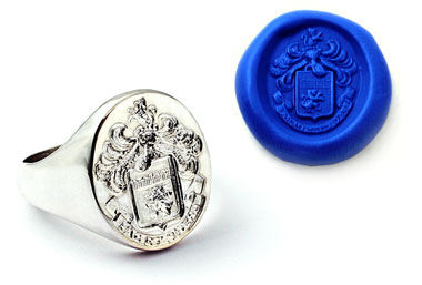 18K White Gold Family Crest Ring