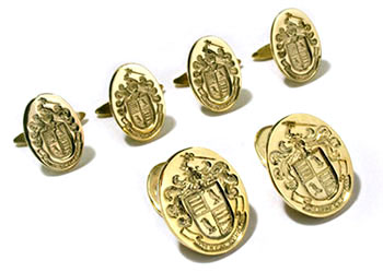 14K Yellow Gold Family Crest Cufflinks and Tuxedo Studs